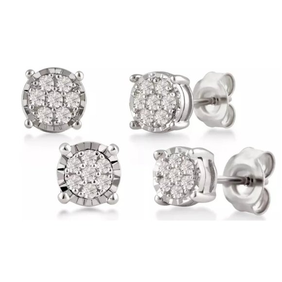 1/4CTTW Diamond Cluster Stud Earrings in 925 SS - Picture 2 of 5